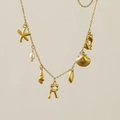 18k gold plated freshwater pearl starfish necklace with capital letter R pendant - Letter R