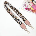 Detail of leopard print bag strap with pink leather trim and gold metal lobster clasps - Pink Leopard Strap