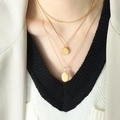 Three-layer gold titanium steel necklace featuring queen coin and oval portrait pendants - Gold 3-Layer Necklace