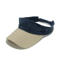 Detail of navy and beige visor hat showing durable canvas fabric and brim stitching - M (56-58cm) / Dark Blue & Beige Patchwork (G)