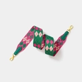 Wide woven shoulder strap with green pink grey pattern and golden metal clips - Width 5cm Length 70cm / Green Webbing with Gold Buckle