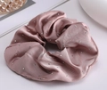 Elegant dusty pink satin scrunchie with sparkling rhinestones for women - Large Rhinestone Scrunchie - Pink