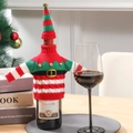 Christmas knit bottle cover set featuring red and green striped sweater and Santa hat - Red and Green Striped Elf Style