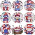 Set of 8 July 4th DIY diamond painting coasters featuring patriotic gnome designs with USA logo - USA Independence Day Gnome Style (BD997)
