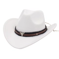Weißer Cowboy-Filzhut mit silbernem Büffelschädel-Emblem und geflochtenem Hutband - M (56-58cm) / Weiß (Cowboy Stierkopf)