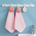 Pink coral velvet hanging hand towels with cute 3D fruit plush decor in a 2-piece set - Watermelon Pink