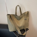 Olive green large canvas tote bag with adjustable strap and vintage rivet details - Green
