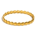 Minimalist 18K gold plated stainless steel bracelet with linked heart shaped charms - Heart Buckle Bangle - Gold
