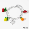 Bracciale in acciaio inossidabile argento con ciondoli frutta e un cuore scintillante - Braccialetto d'Argento (KP952)