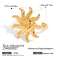 Adjustable golden stainless steel sun face relief ring with waterproof properties - Sun Face Relief Style (JDR0306057) / Gold