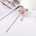 Pink opal and purple rhinestone butterfly hair stick with golden tassels and charms - Gold Pink Cat's Eye Butterfly Tassel (FZ036)