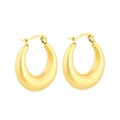 Polished golden stainless steel teardrop hoop earrings with high-shine metallic finish - Style E Oval Blade Edge Hollow (KE109520)