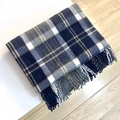 Classic plaid scarf in navy blue, grey and white with long tassels for winter - Navy Blue