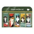 Detailed close-up of 5-piece cat illustration magnetic bookmarks on a green display card - Simple Fun Cat Magnetic Bookmark CXSQ001