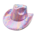 Chapeau de cowboy holographique motif serpent arc-en-ciel à large bord style western - M (56-58cm) / Rose