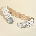 Bohemian leather belt with white and tan discs and ornate silver floral buckle - Antique Silver White / 100cm