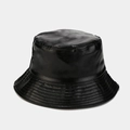 Glossy black PU leather bucket hat with decorative stitching for a modern street style - M (56-58cm) / Black