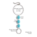 Boho turquoise bead finger bracelet with silver bow chain and size specifications - Three Oval Turquoise Beads (S2406-7)