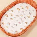 Detail of soft cotton fitted sheet with rainbow print for baby bassinet basket - White Rainbow Print / 81*41 cm
