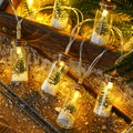 LED Christmas wishing bottle string lights with mini trees and snow inside glass jars - Battery Powered 1.5M 10-LED