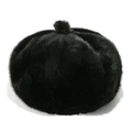 Macro-opname van zwarte baret van imitatiebont met zachte textuur en decoratieve pompon - M(56-58cm) / Zwart