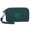 Dark green nylon mobile phone bag with double zippers and a detachable wrist strap - Dark Green