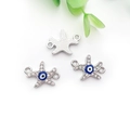 Silver starfish connectors with blue evil eye and crystals for DIY jewelry making - Silver Starfish Evil Eye Connector