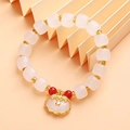 Beaded pearl and sea blue bracelet featuring a golden auspicious cloud lock charm - S073-white Jade Red Bead Bracelet With White Longevity Lock #sz569