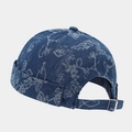 Retro denim docker cap in dark blue with white floral graffiti and adjustable metal buckle - Dark Blue Floral Graffiti Style (3#色)