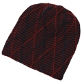 Fleece lined knit beanie with red and navy blue spider web pattern for winter warmth - Red