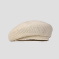 Detail of beige knit beret showing fine mesh breathable weave and natural oat tone texture - M (56-58cm) / Beige