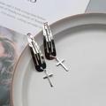 Silver metal BB hair clips with cross pendants in a minimalist industrial style - 13 Cross (Pair)