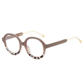 Retro round UV400 sunglasses for women with leopard gradient frames and gold temples - Coffee White Leopard Frame