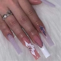 Extra long square press-on nails with purple glitter and white floral 3D nail art designs - Pink Gradient Floral Rhinestone Glue Style (SGCY-291)