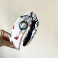 Christmas wide knotted headband with holiday patterns and white rhinestone pearl accents - White Floral Print