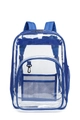 Clear waterproof backpack with blue trim and large PVC compartments for travel - Large / Blue