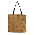 Detail of brown canvas tote bag with white mushroom and snail outline illustrations - Vintage Mushroom and Snail (hm0686)