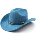Dettaglio cappello da cowboy in finta pelle scamosciata blu con sottogola in perline bohémien - M (56-58cm) / Blu Lago