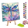 DIY diamond painting kit featuring a dragonfly and lotus with a wooden display easel stand - Dragonfly And Lotus Style (7) / 20x30cm