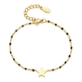 Bohemian gold stainless steel star bracelet with black beads and lobster clasp closure - Black