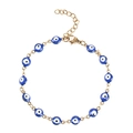 Detail of adjustable golden chain bracelet featuring blue evil eye beads and lobster clasp - Royal Blue Evil Eye