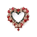 Elegant gold heart brooch with red and green crystals and floral decorations - Heart Christmas Wreath