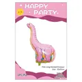 Pink long neck dinosaur foil balloon for party decor 95x55cm with yellow patterns - Pink Long-neck Dinosaur