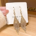Eleganti orecchini a nappa in argento S925 dorato con strass bianchi scintillanti - Frangia a Ventaglio Oro con Strass (E0063)