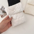 White heart quilted mini pouch storage bag with press button and zakka fabric label - White Heart (Flap Snap Style)