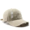 Vintage beige washed cotton baseball cap with distressed hole details and adjustable strap - Beige