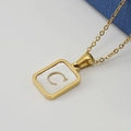 Square 18K gold-plated stainless steel necklace with white shell inlay and letter C pendant - Gold Letter C