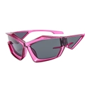 Futuristic pink Y2K sunglasses with grey lenses and exaggerated geometric frame design - Purple Frame Grey Lens