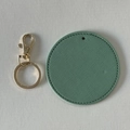 Green round leather keychain with cross pattern texture and gold metal ring attachment - Unassembled (DIY Set) / Green