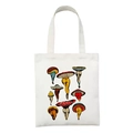 White canvas tote bag featuring surrealist mushroom and human leg art print - Surreal Mushroom Humanoid Style (STD27-C)